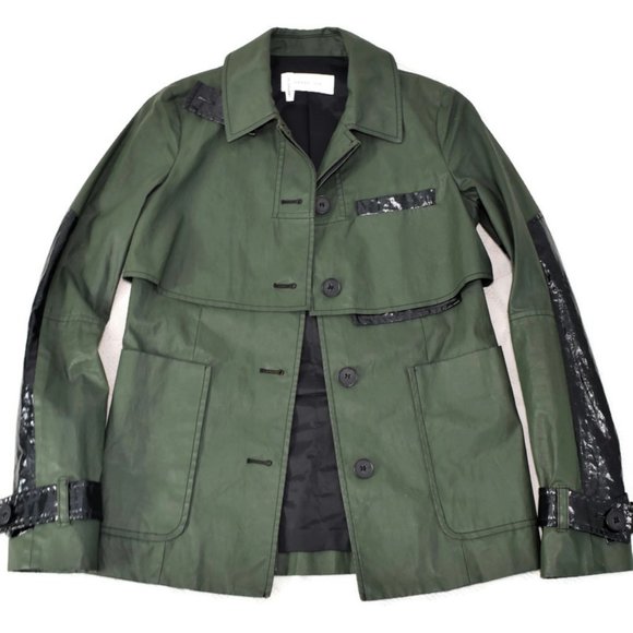 Derek Lam 10 Crosby Utility Jacket Designer Trench Coat Buttons Army Green 0 - Picture 1 of 16